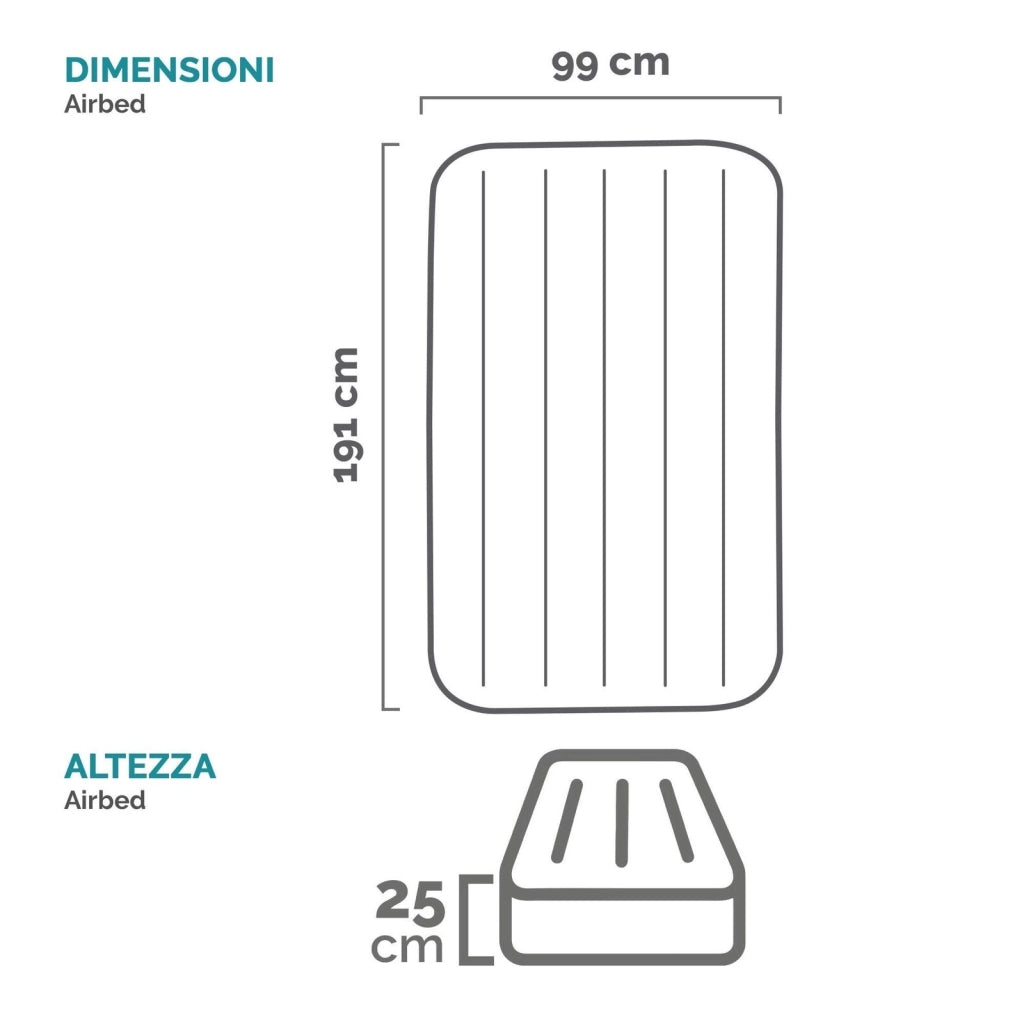 Intex 64101 Dura-Beam Single-High Materasso Gonfiabile Singolo Fiber-Tech 99x191x25 cm 136 Kg colore Crema