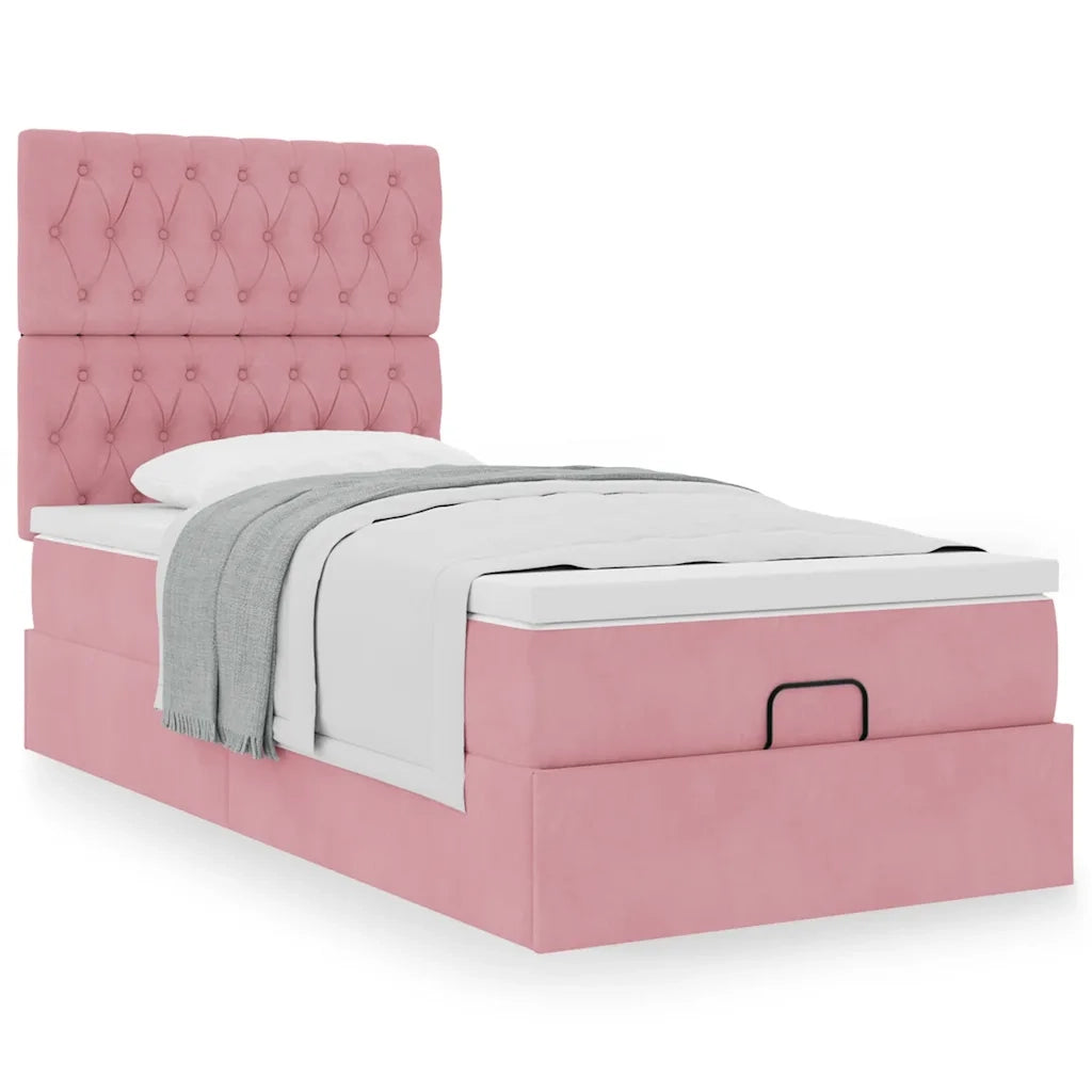 Struttura Letto Pouf con Materassi Rosa 100x200 cm Velluto 3313528