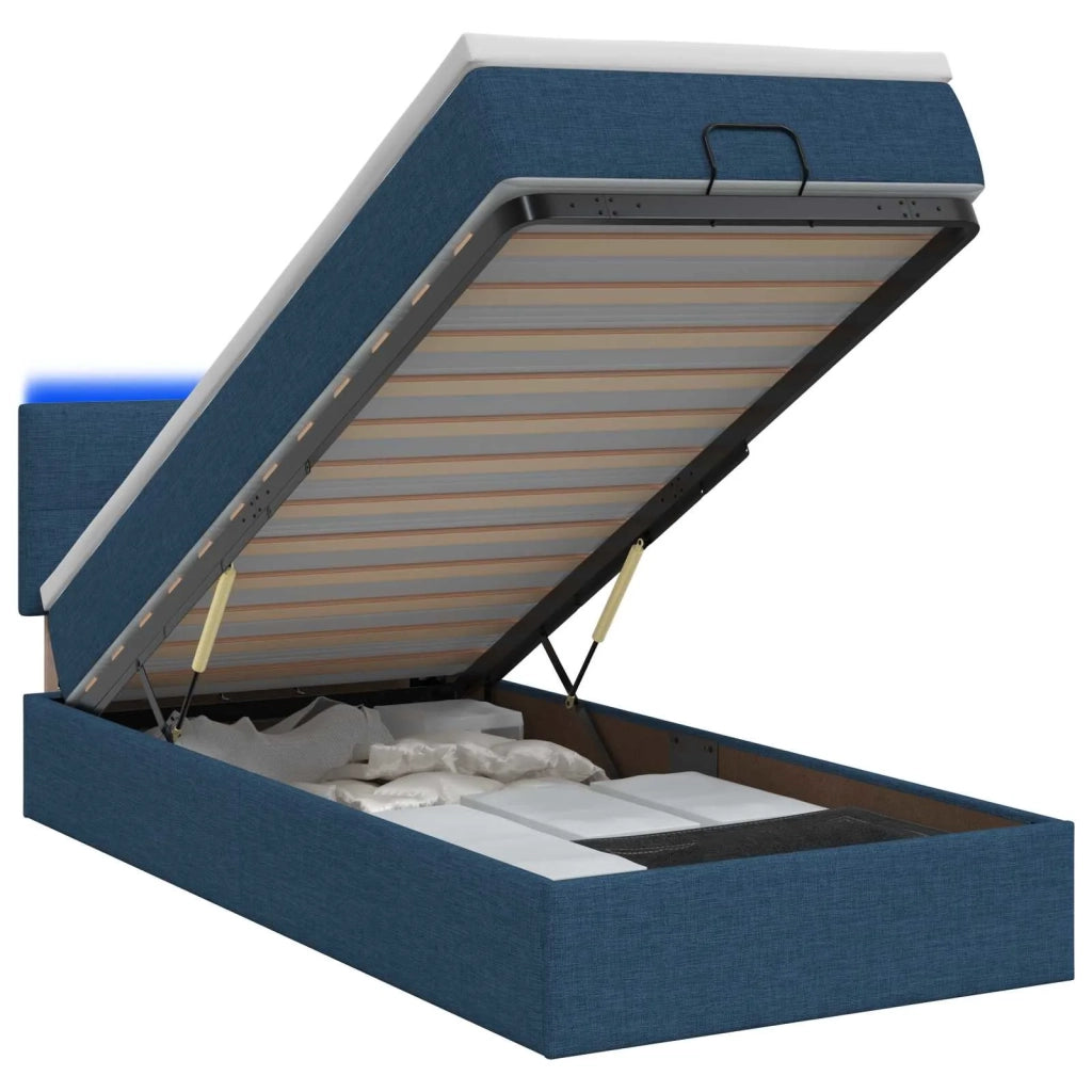 Letto Ottomano con Materasso e LED Blu 90 x 200 cm Tessuto 3456883