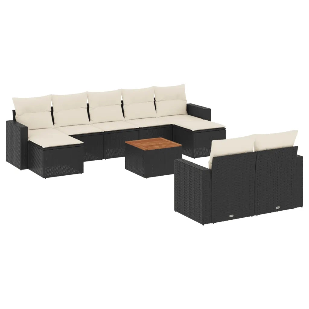 Set Divani da Giardino 10pz con Cuscini in Polyrattan Nero 3224334