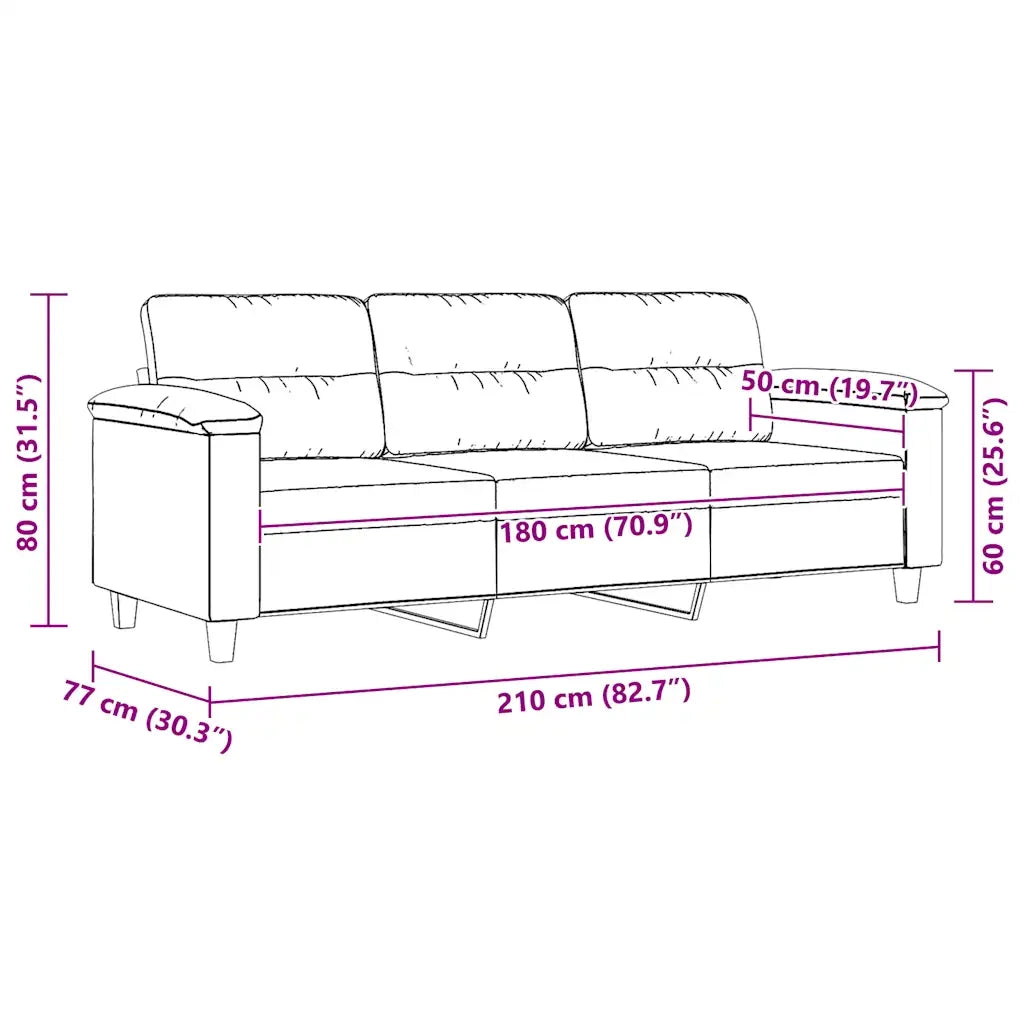 Divano | Divano da soggiorno | Sofa a 3 Posti Nero 180 cm in Tessuto Microfibra