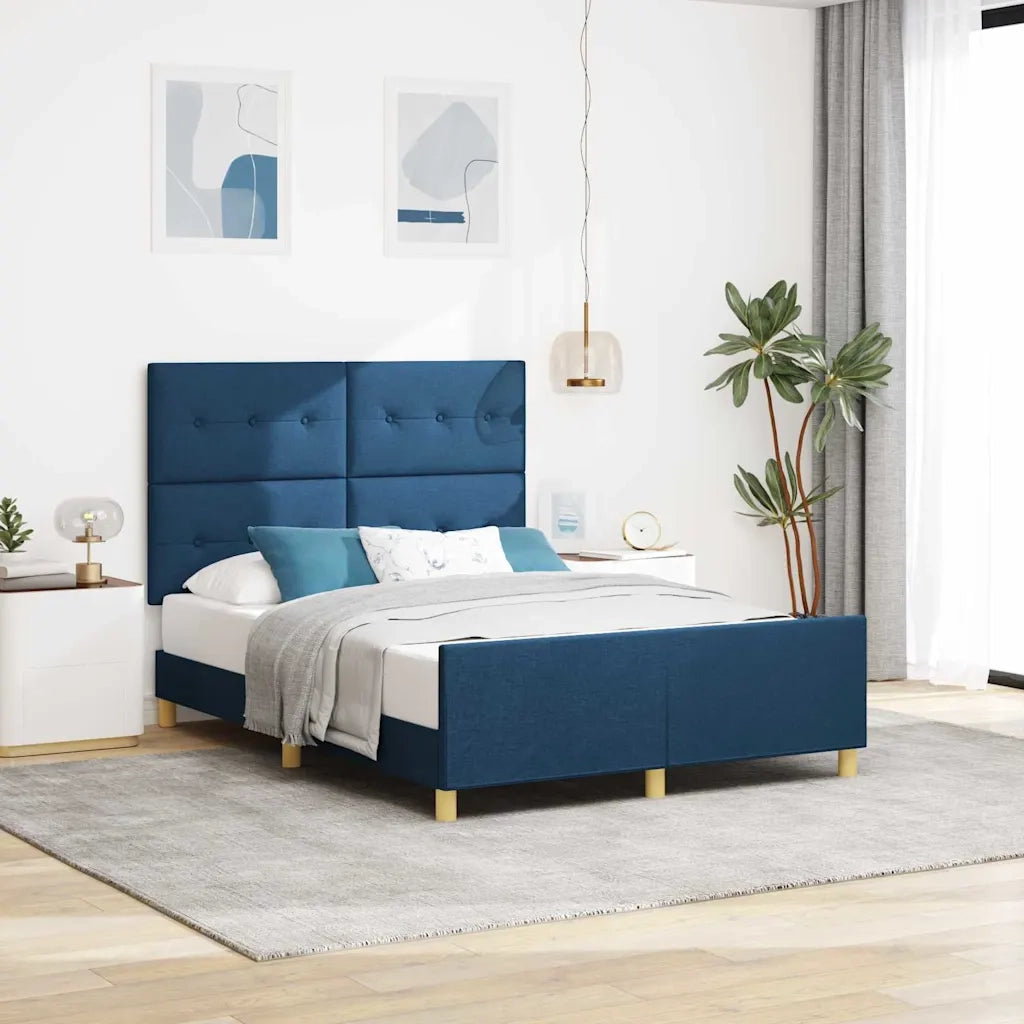 Letto matrimoniale | Letto per adulti | Struttura del letto con testiera Blu 140 x 200 cm Tessuto