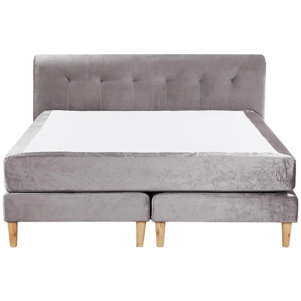 Letto in velluto grigio tappezzeria 160 x 200 cm Continental con materasso a molle