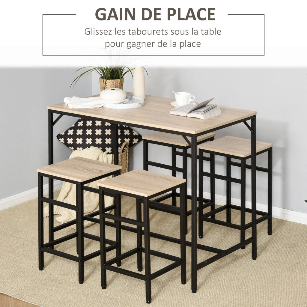 Set tavolo da bar con 4 sgabelli ¨C Xylo ¨C legno rovere chiaro, telaio metallo nero