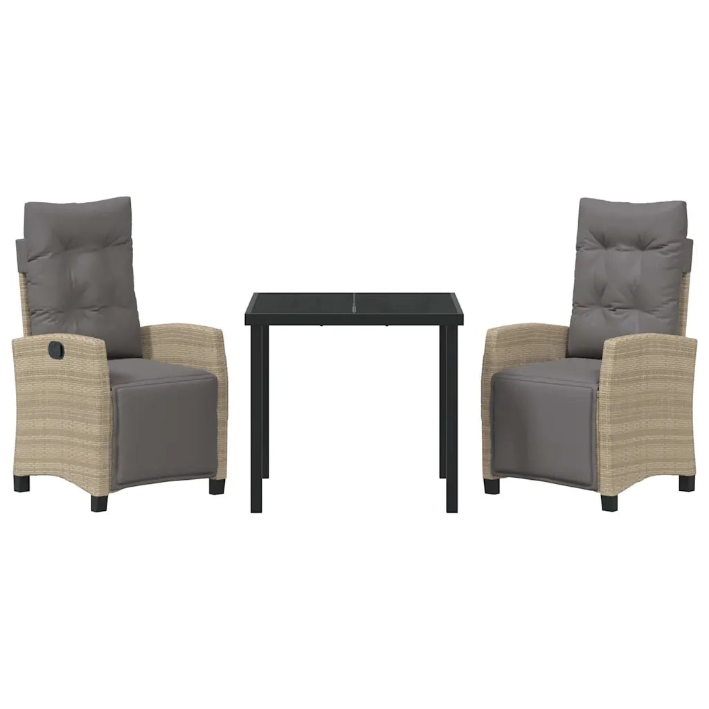 Set da Pranzo per Giardino con cuscino 3 pcs Beige polyrattan