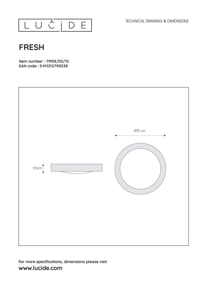 Plafon bagno rotondo Lucide Fresh 35cm 2xE27 bianco
