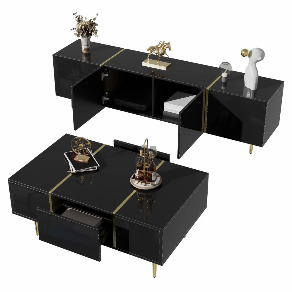 Cassettiera per TV nera lucida in MDF lunghezza 170 cm