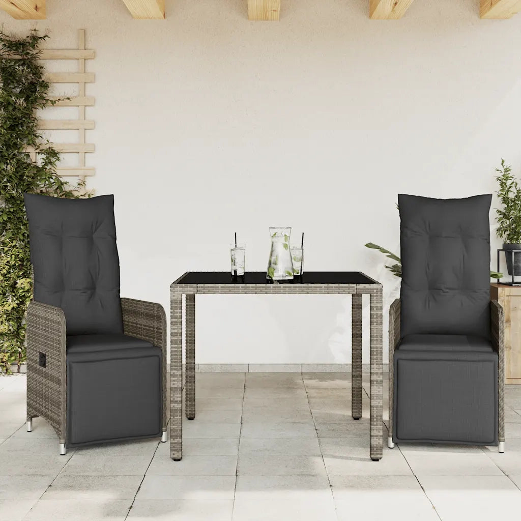 Set Bistrò da Giardino 3 pz con Cuscini in Polyrattan Grigio 3277165