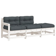 Set Divani da Giardino 3pz | Set Salotto da Giardino con Cuscini in Legno Massello Bianco