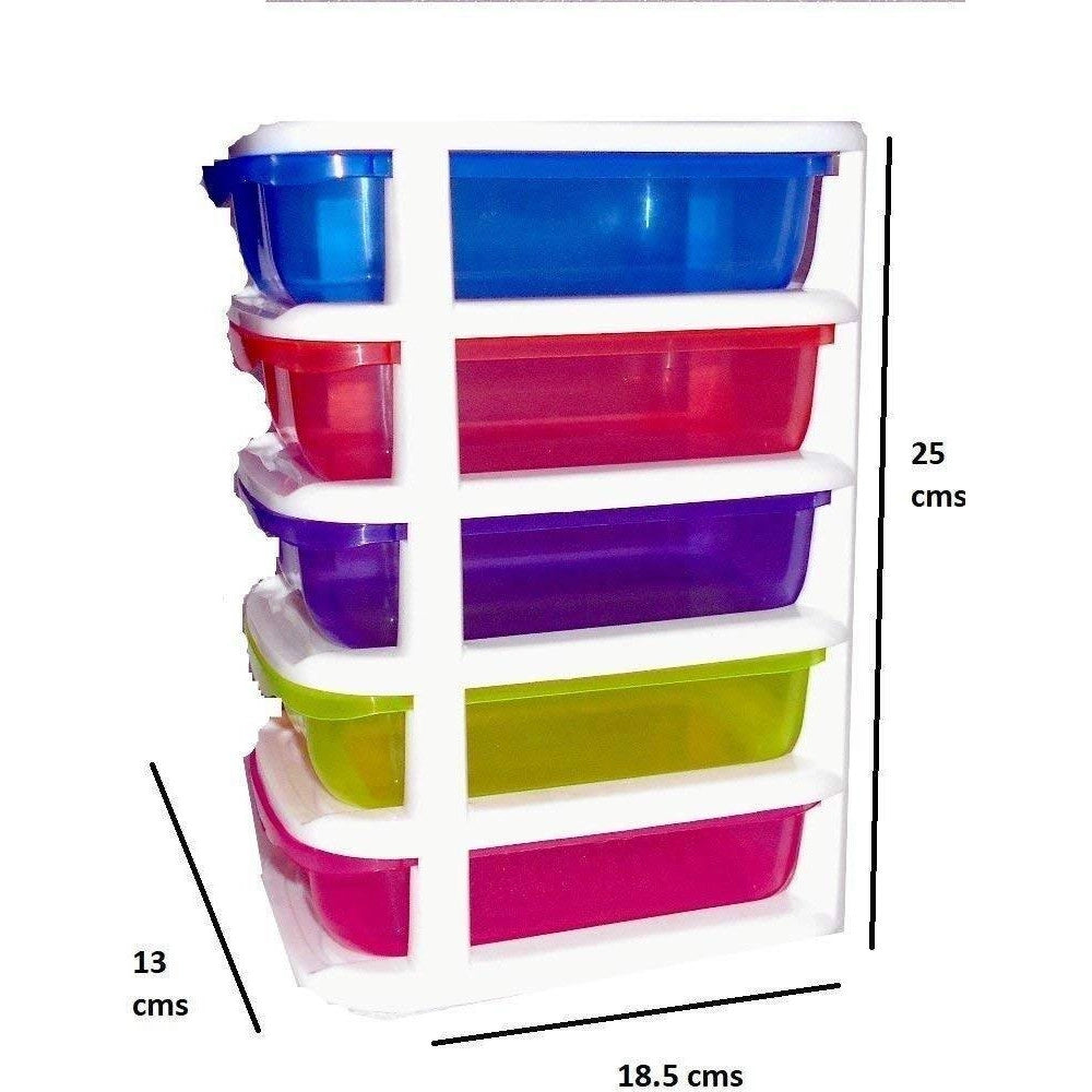 Trade Shop - Mini Scatola Di Stoccaggio Cassetto Desktop In Plastica A 5 Strati Multicolore -