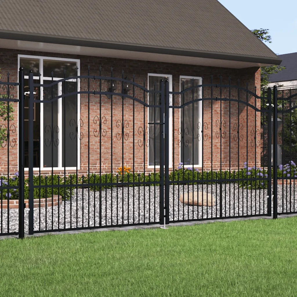 Cancello per recinzione Kampen con punta a lancia Nero 302x150 cm in acciaio 151097