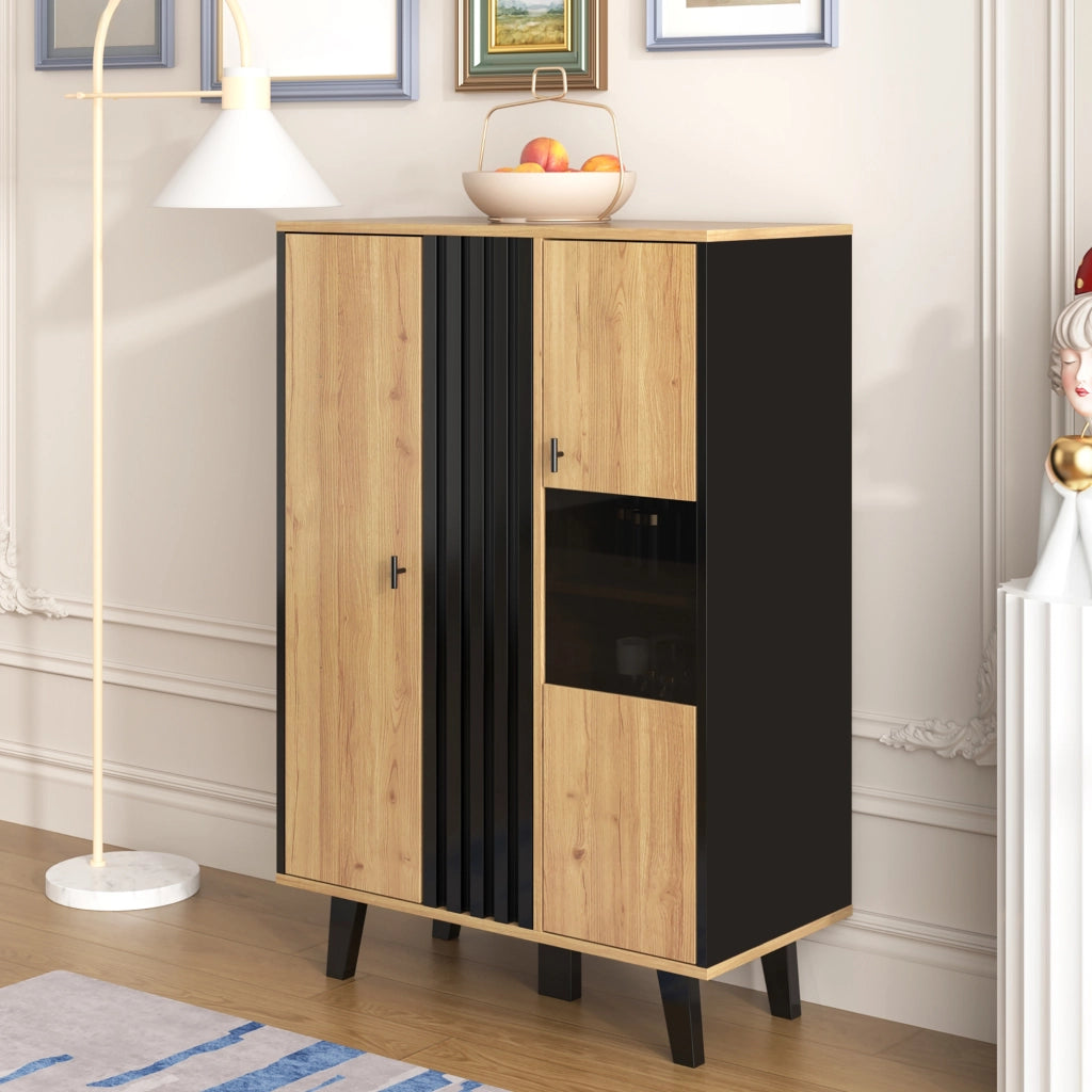 Beistellschrank - Zephmum- Combinazione nero legno vetro LED