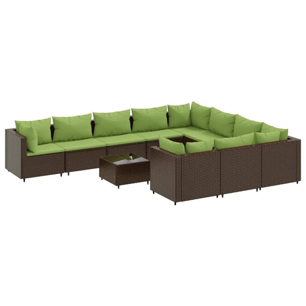 Set Divani da Giardino 11 pz con Cuscini Polyrattan Marrone 3308342