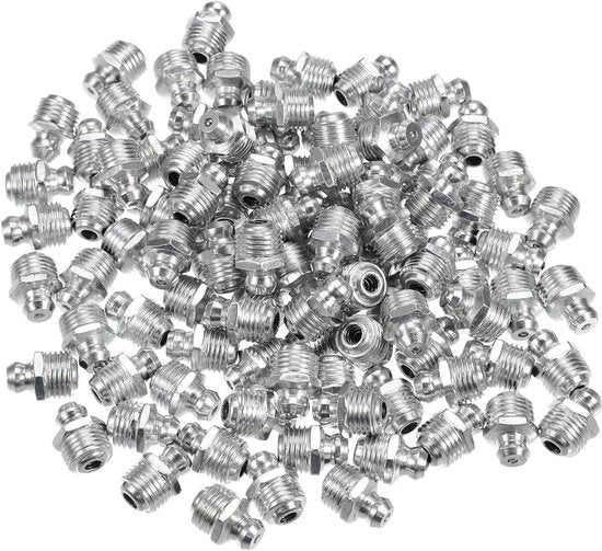 Smeernippels per 100 pezzi per auto, angolo 180° e 90°, in acciaio inox M10 x 1,0