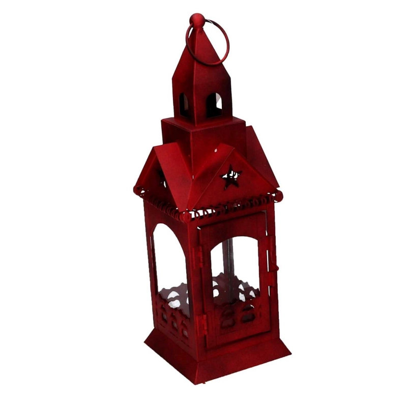 Lanterna metallo rosso quadro cm 9,5x9,5h30