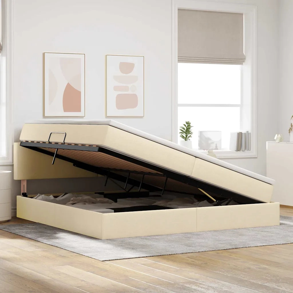 Letto con contenitore e materasso Crema 200 x 200 cm 3370471