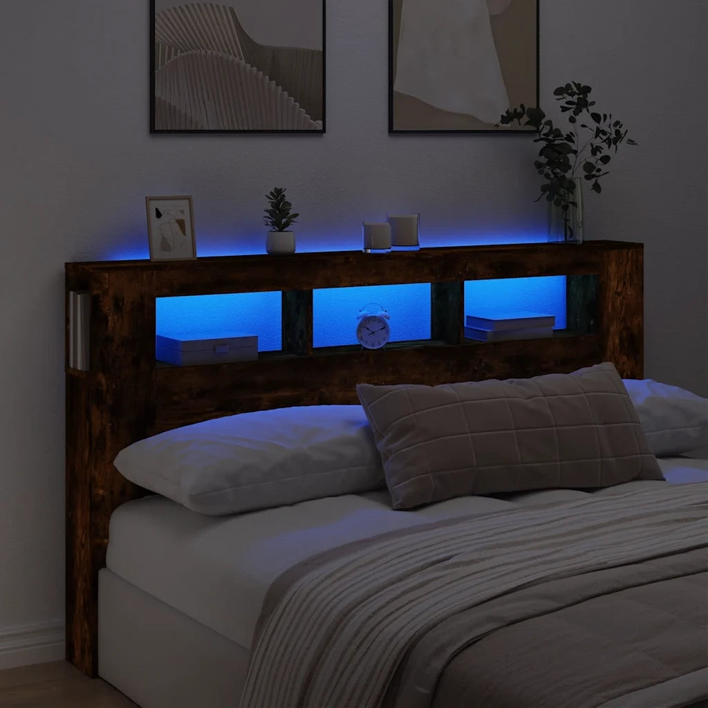 Testiera LED-Testata con LED-Testiera Decorativa Rovere Fumo 180x18,5x103,5 cm Legno Multistrato