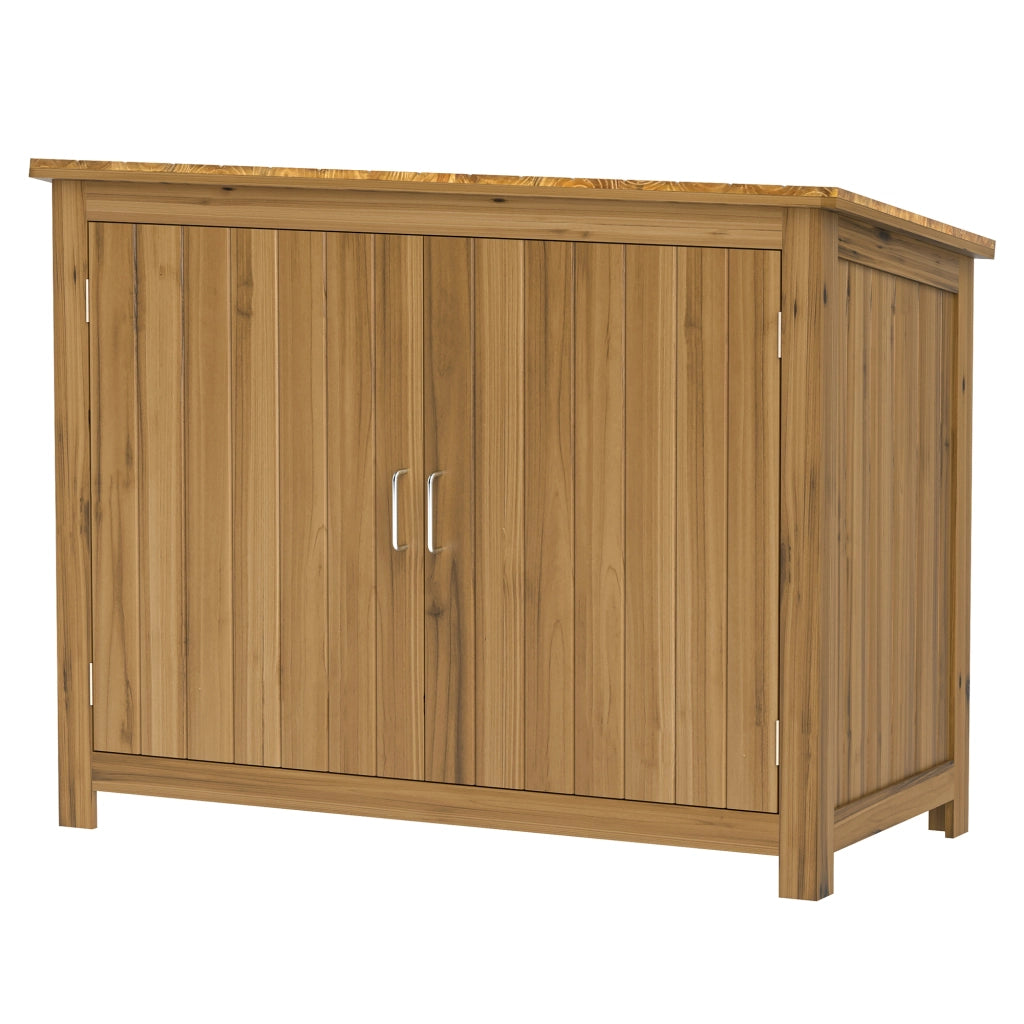 Armadio da giardino in legno ¨C Xylo ¨C 2 ante, 2 ripiani, tetto inclinato, 110x50x85 cm, marrone