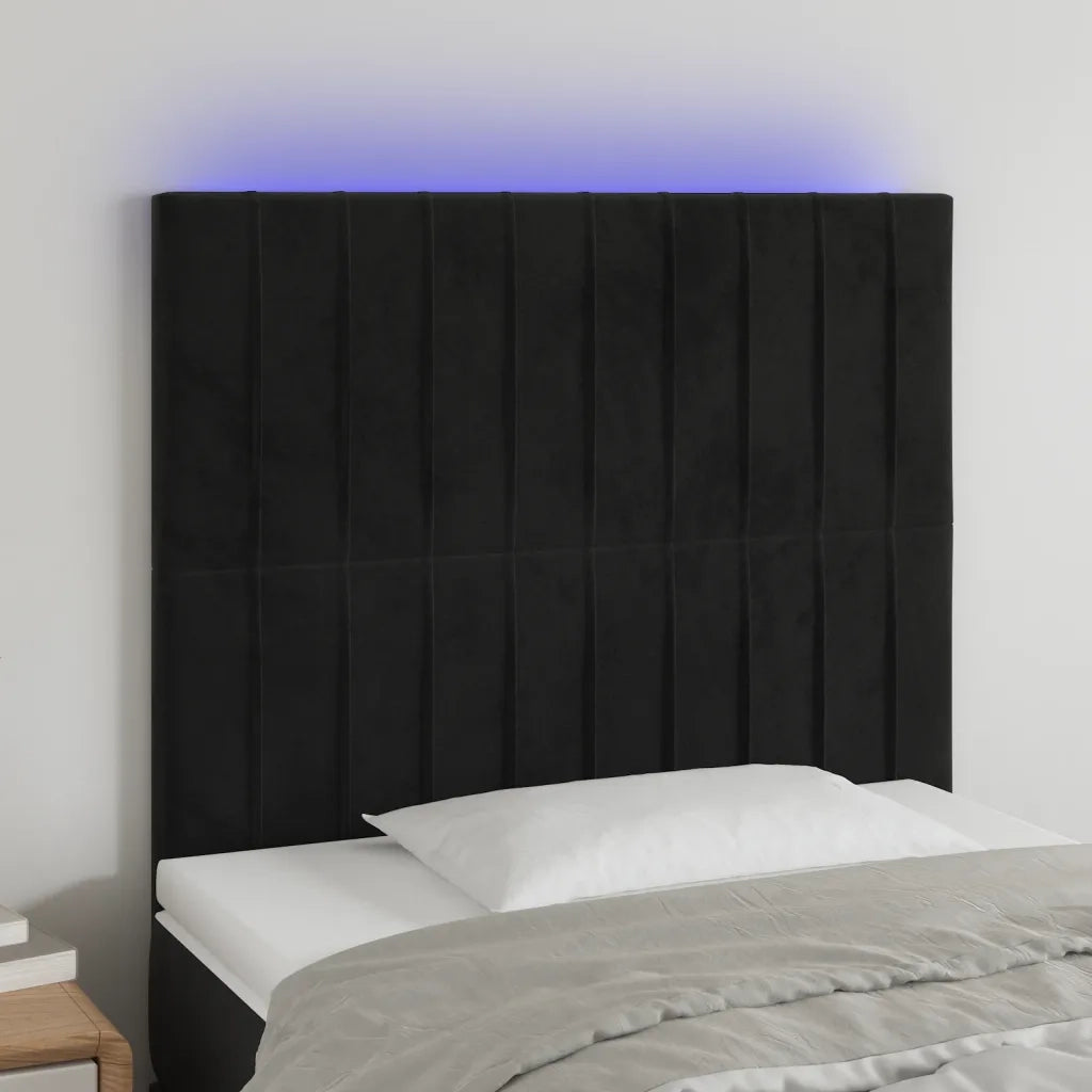 Testiera a LED Nera 100x5x118/128 cm in Velluto 3122706