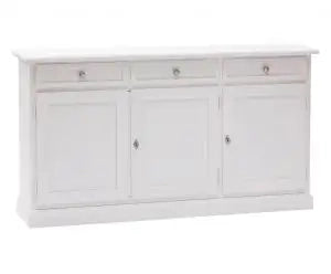 Credenza madia buffet Shabby chic 3 ante mod Martini bianca con ferramenta argento anticato