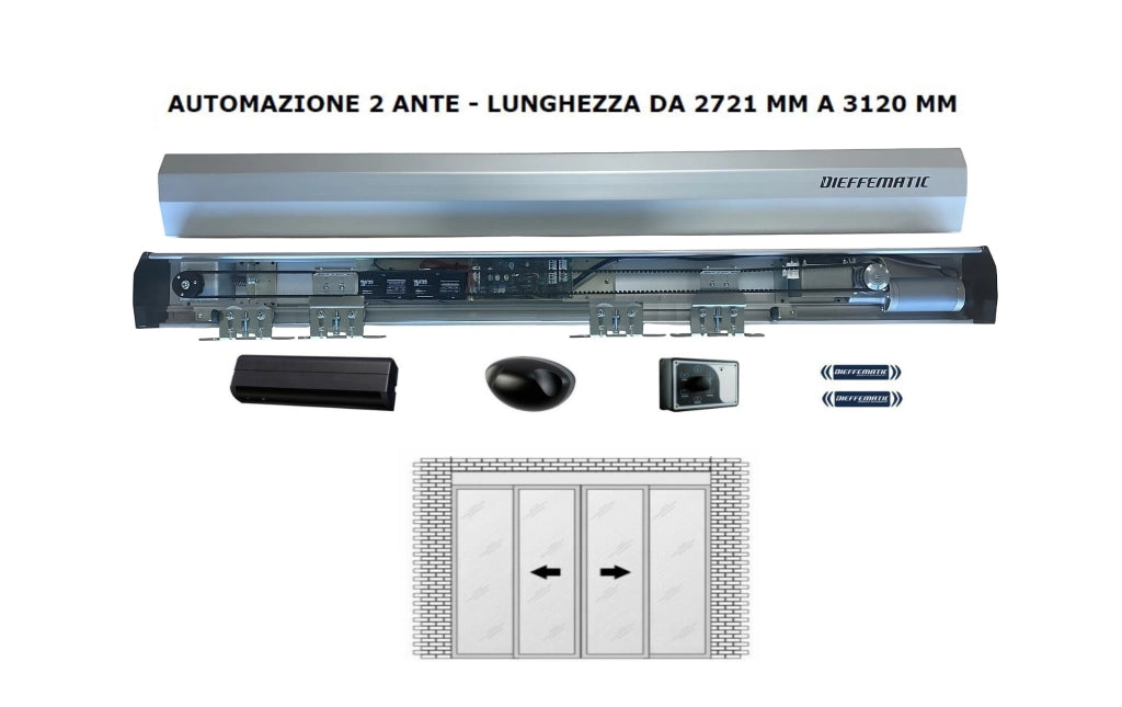 PORTA AUTOMATICA A VETRI 2 ANTE FINO A 3120 MM COMPATIBILE CON FAAC