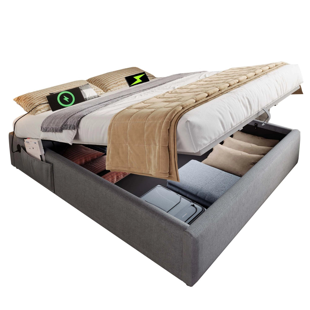 letto imbottito cotone lino grigio 160 x 200 cm