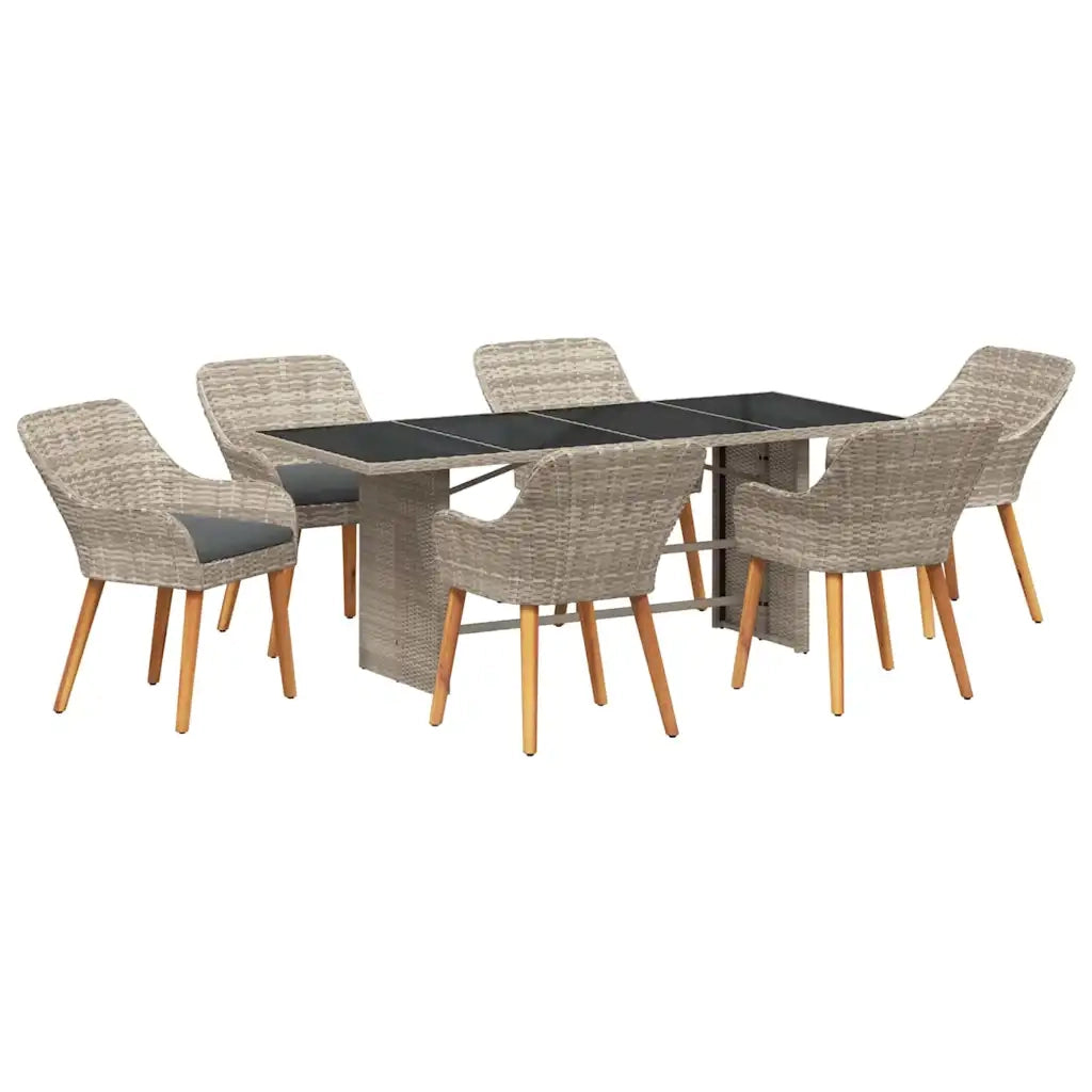 Set da Pranzo per Giardino 7 pcs Grigio chiaro polyrattan