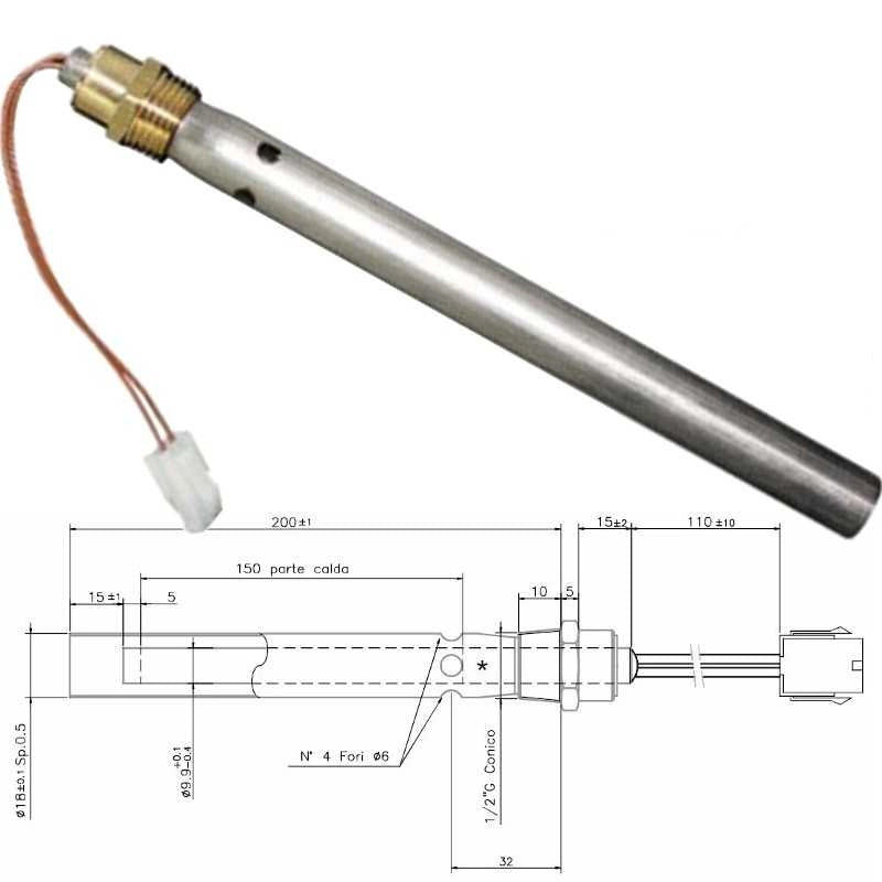 RESISTENZA CANDELETTA ACCENSIONE STUFA A PELLET FERROLI SUN P7 - 205mm - UNIVERSALE