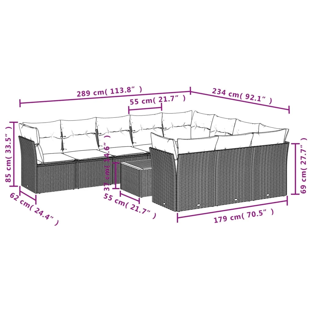 Set Divani da Giardino 11 pz con Cuscini Beige in Polyrattan 3256170