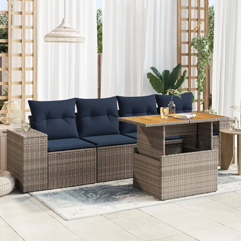 Set Divano da Giardino 5 pz con Cuscini Grigio in Polyrattan 3327323