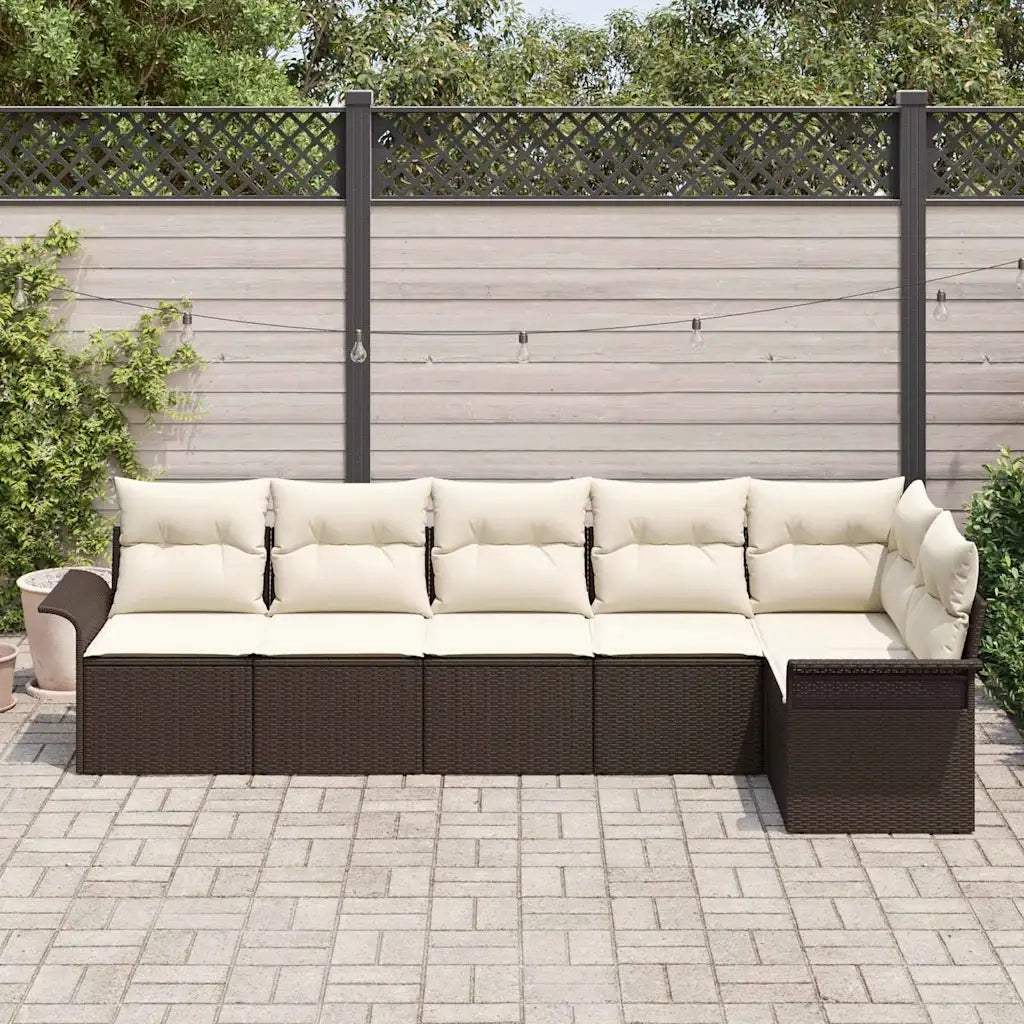 Set Divano da Giardino con cuscino 6 pcs Marrone polyrattan