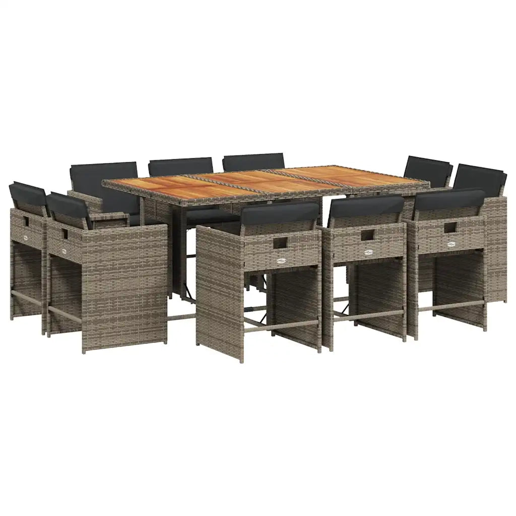 Set da Pranzo da Giardino 11pz con Cuscini in Polyrattan Grigio 3211214