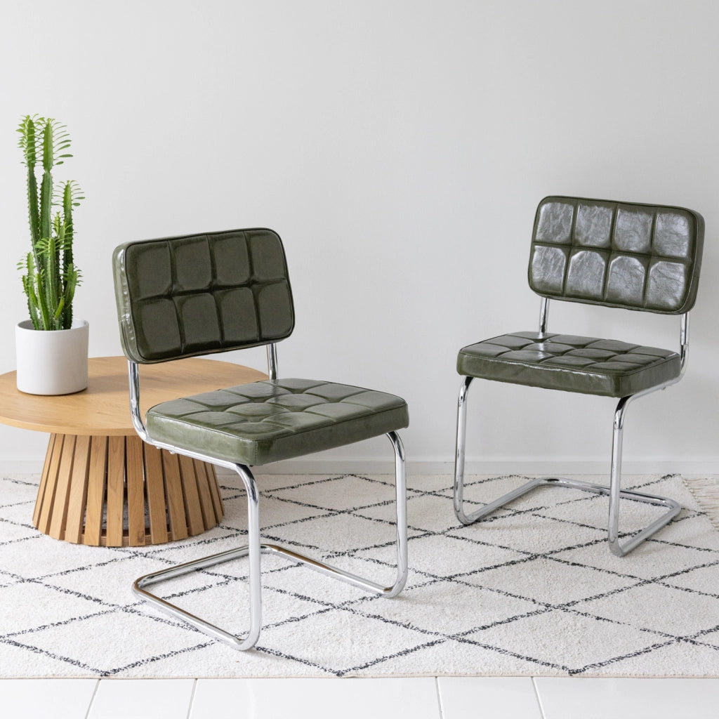 Set di 2 sedie cantilever in similpelle verde cachi MARIA
