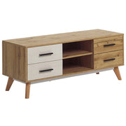 Mobile TV in legno chiaro con bianco per TV fino a 55ʺ con 4 cassetti e 2 ripiani rustico