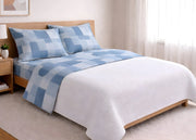 Completo Lenzuola Letto In 100% Cotone Made Italy Disegno Brick - Piazza E Mezza - Azzurro
