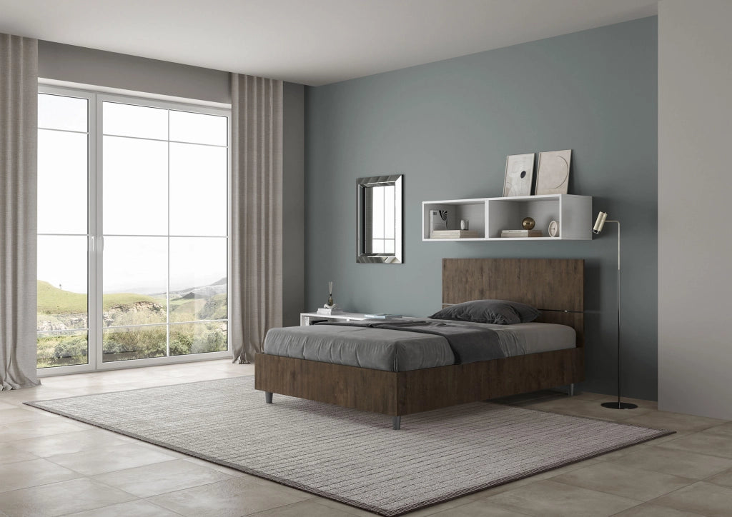 BS COM Letto una piazza e mezza con rete 120x190 testata dritta noce