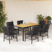 Set da Pranzo da Giardino 7 pz Nero con Cuscini in Polyrattan
