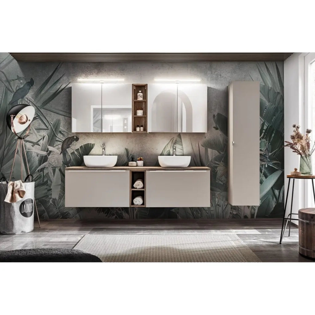 Mobile da bagno VANTA 80 cm taupe – Porte a battente con specchi