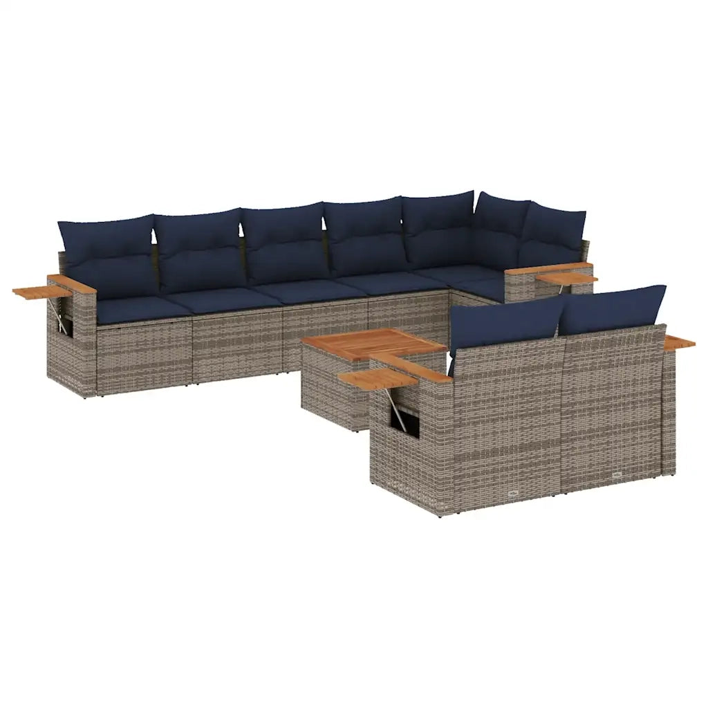 Set Divani da Giardino 9 pz con Cuscini Grigio in Polyrattan
