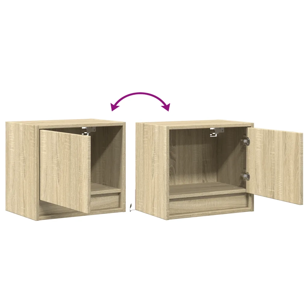 Comodini a Parete con luci LED 2 pz Rovere Sonoma 852080