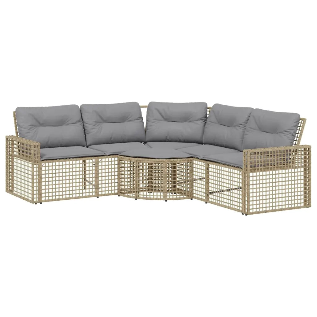 Divano da Giardino a L con Cuscini e Pouf Beige in Polyrattan 365897