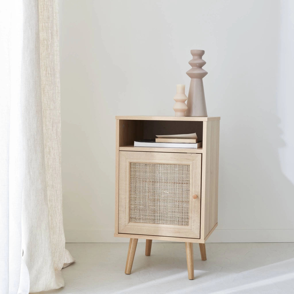 Comodino scandinavo in vimini, marrone naturale