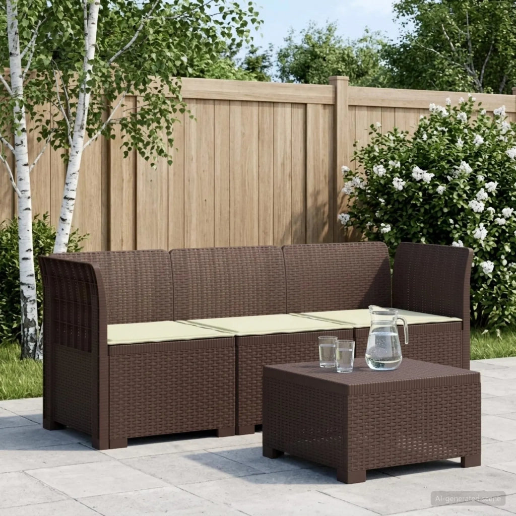 Divano da giardino 3 posti con cuscini in look rattan PP 3443822