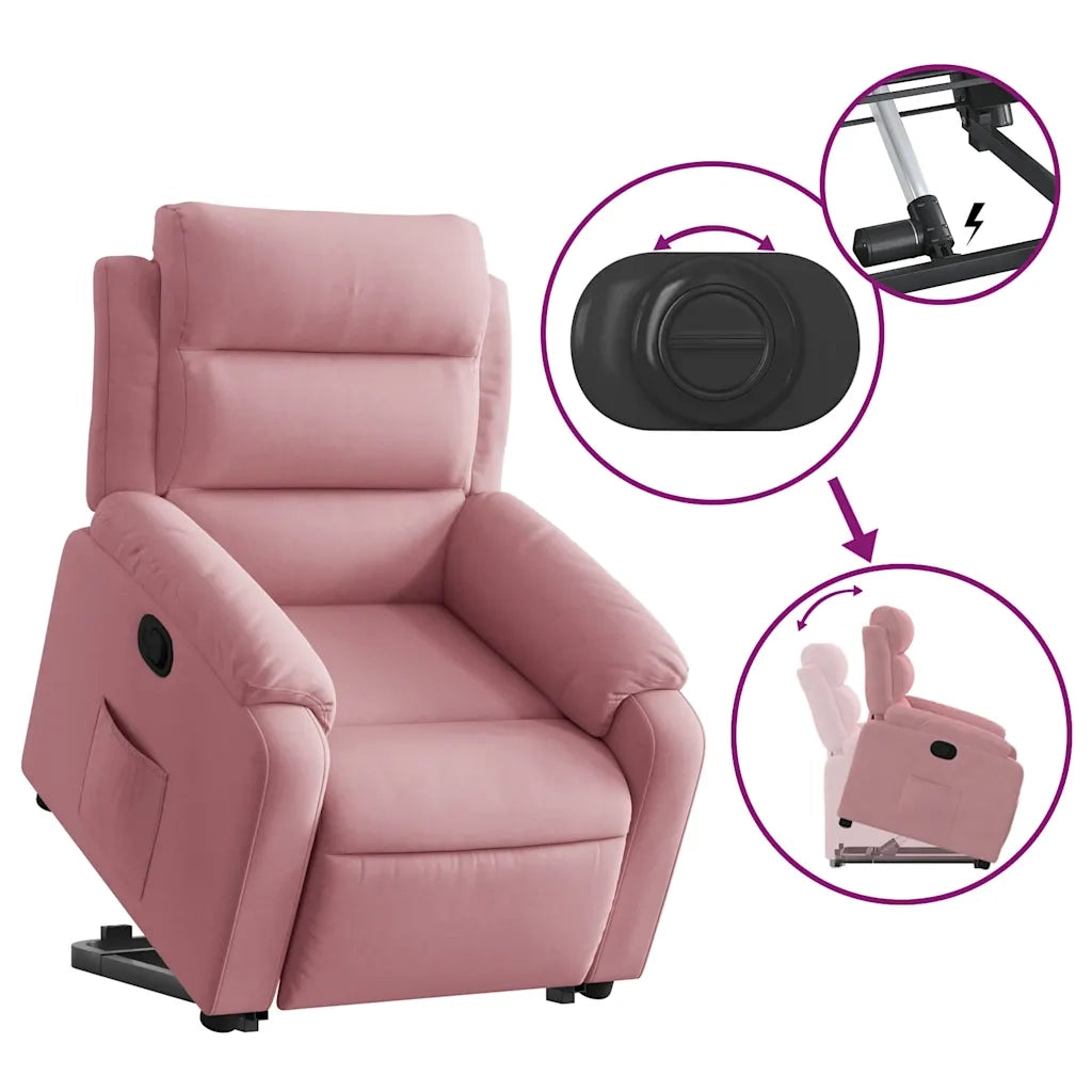 Poltrona Alzapersona Reclinabile Rosa in Velluto 3205096