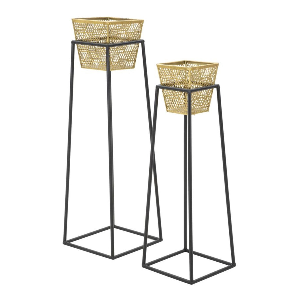 Set di 2 Vasi per Piante VKH417, Oro, Metallo, 23x23x70 cm