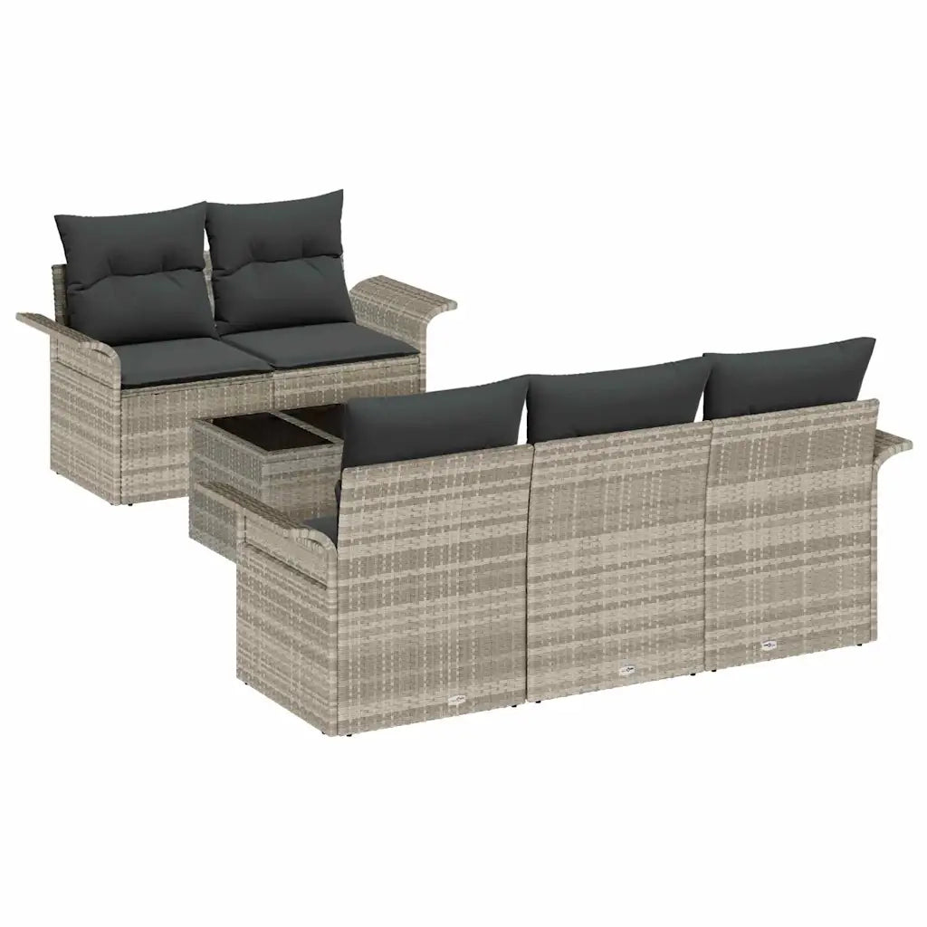 Set di divani con cuscino 6 pcs Grigio chiaro polyrattan