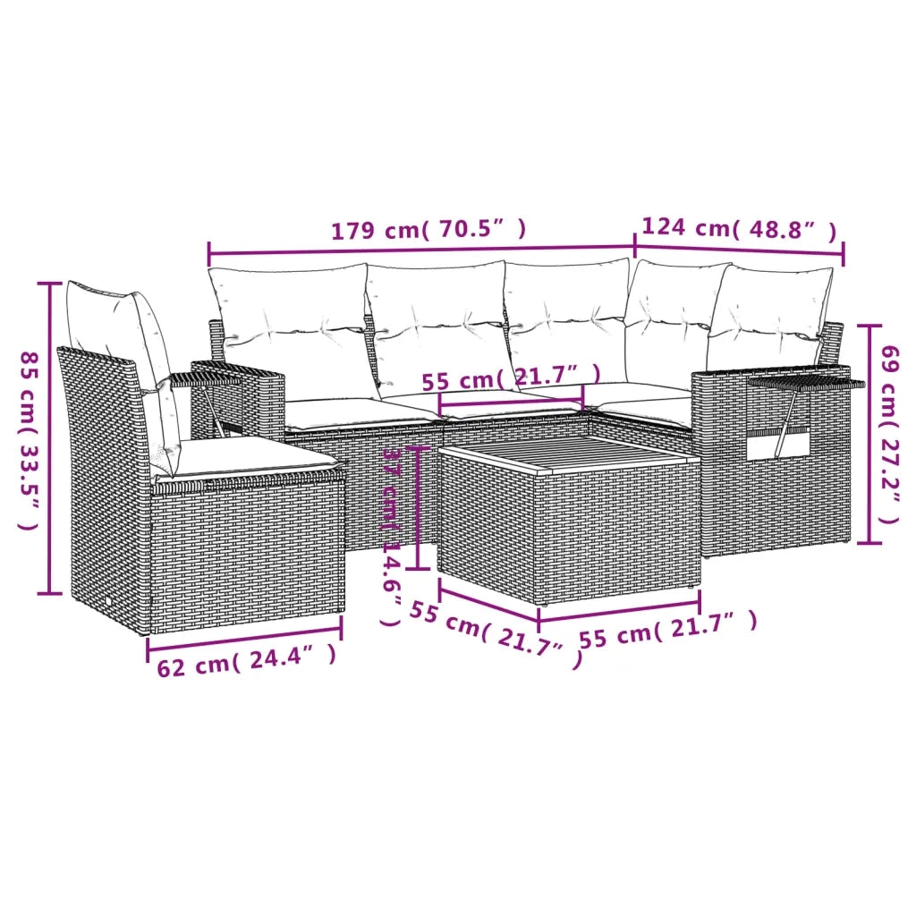 Set Divano da Giardino 6 pz con Cuscini Nero in Polyrattan 3224565