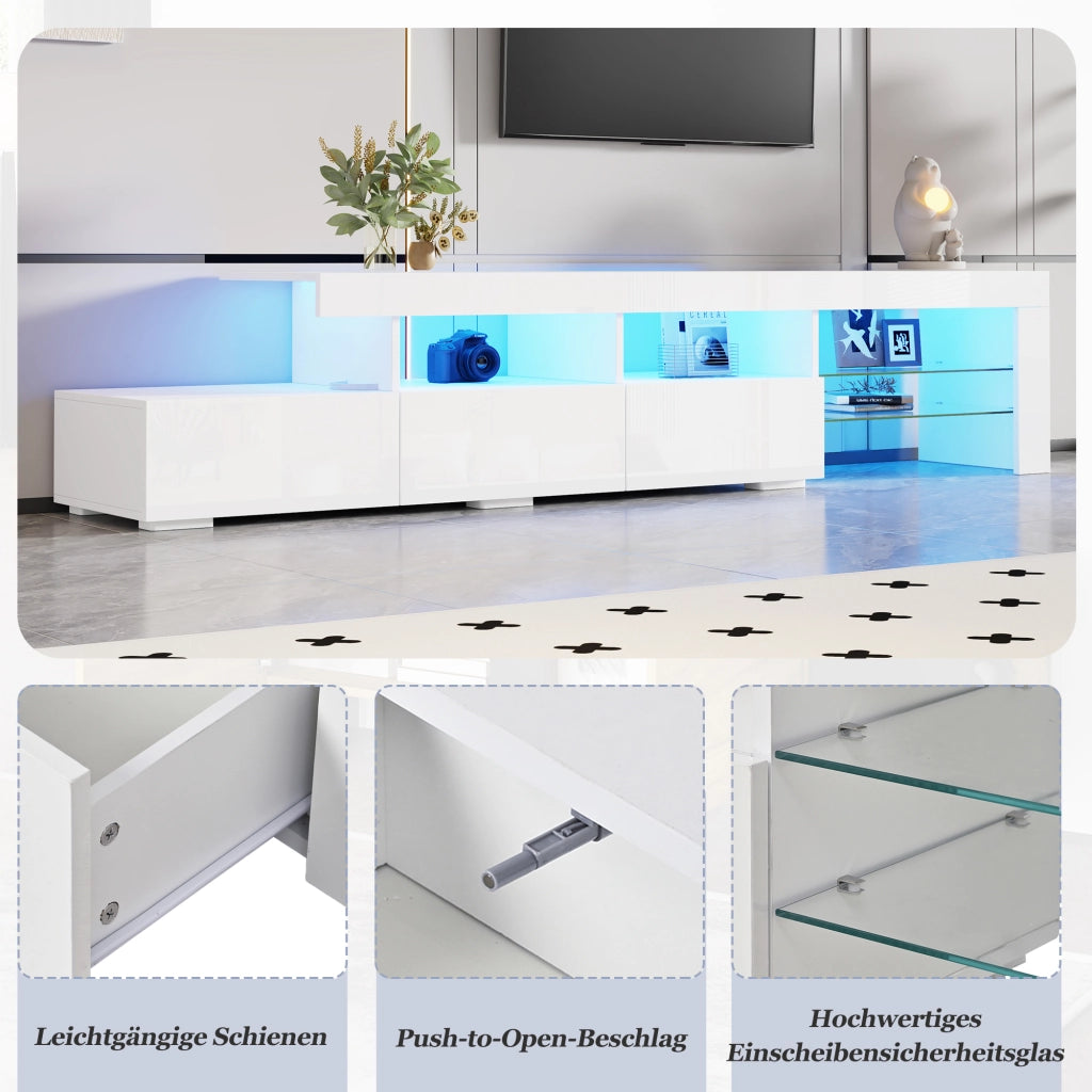 Cassettiera TV bianca lucida in MDF lunghezza 180 cm