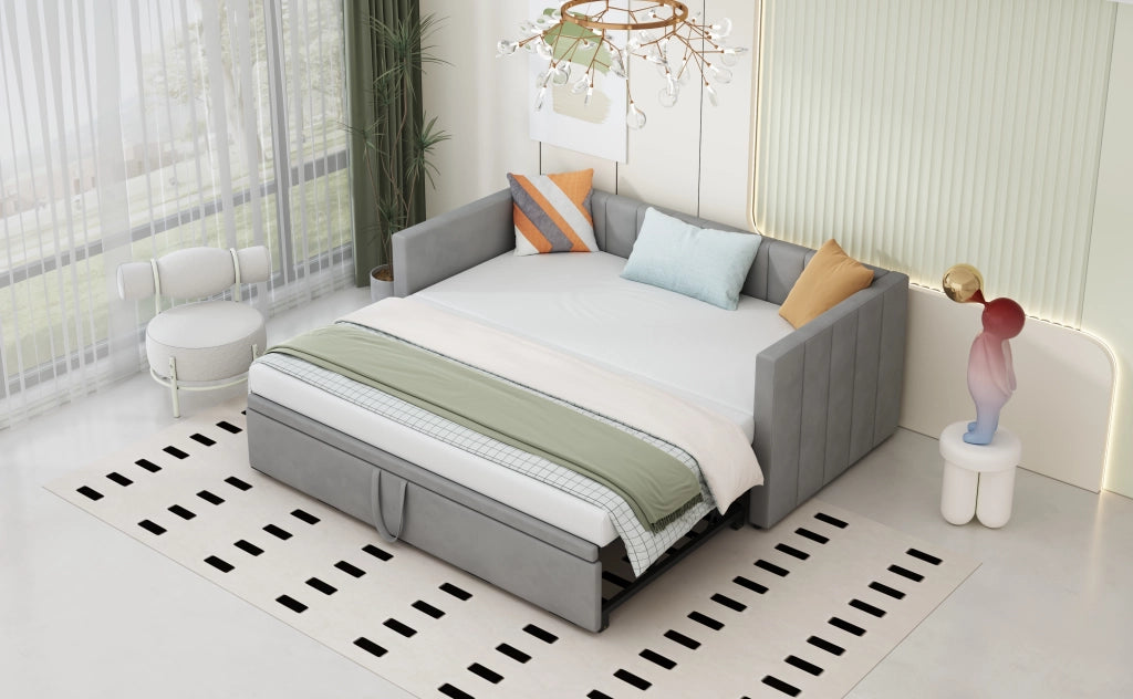 Letto poltrona estraibile in velluto grigio 180x200 cm