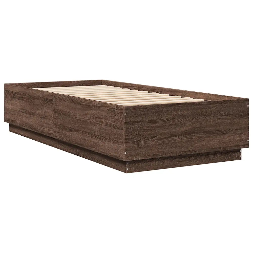 Letto singolo | Letto per adulti | Giroletto Luci LED Rovere Marrone 100x200 cm Legno Multistrato